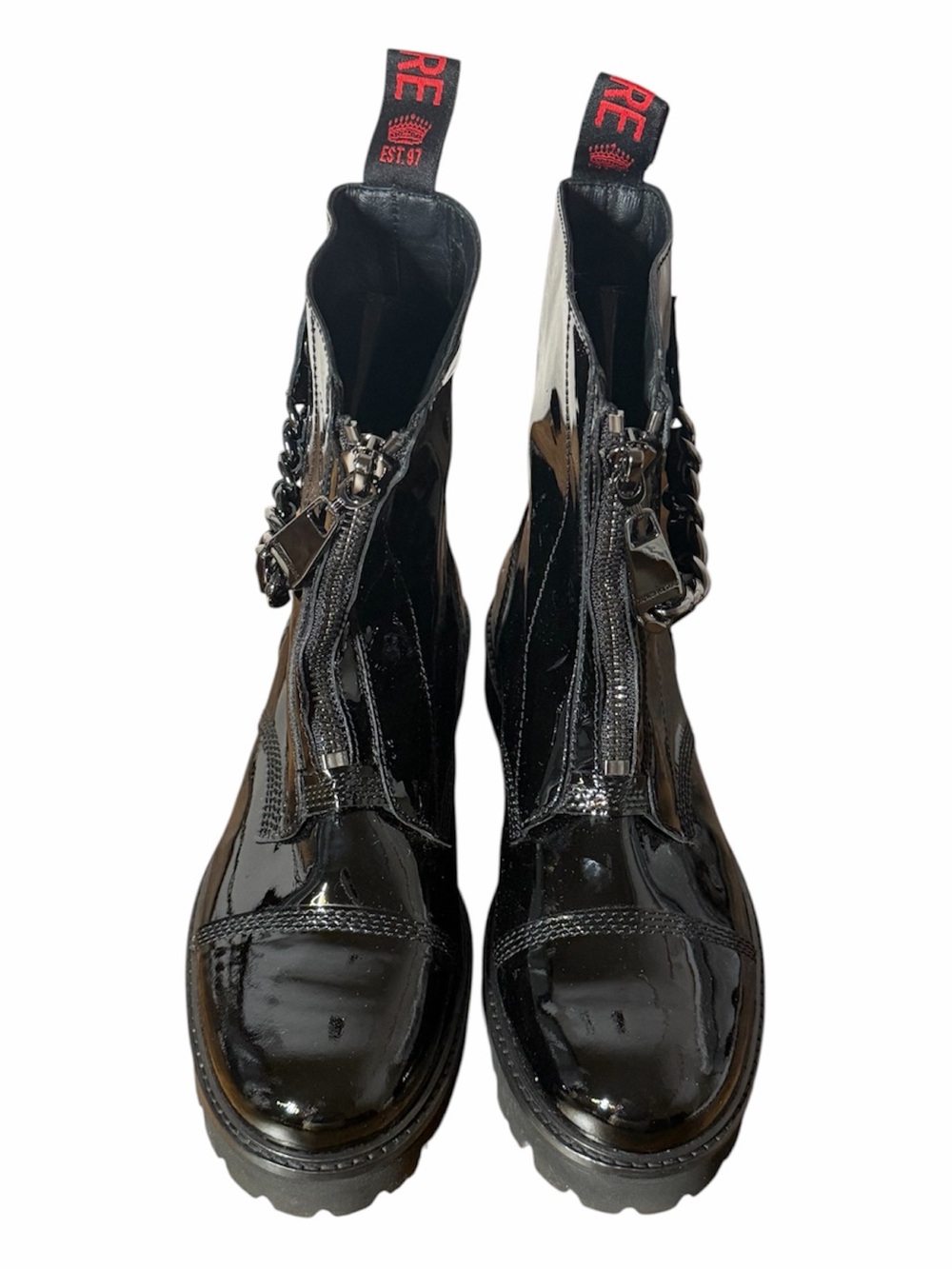 Zadig & Voltaire Joe Black Patent Leather Zip Chain Ankle Boots - Women size 40